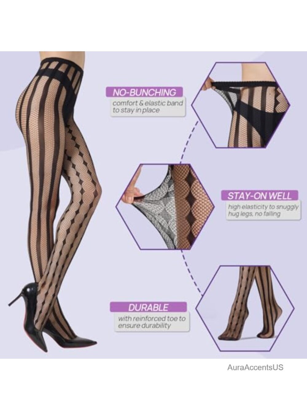 Gothic Checkered Striped Fishnet Tights Halloween Costume Stockings - Picture 3 of 6